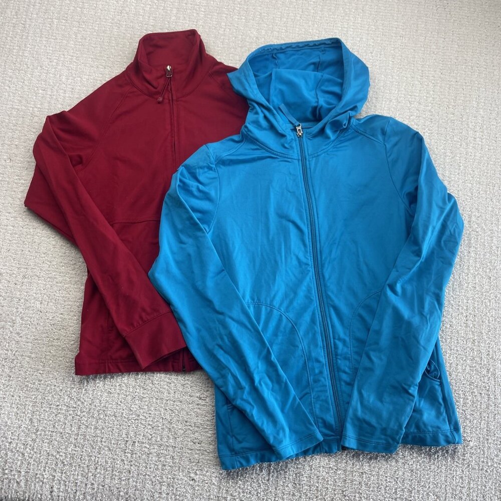 Bundle Lot x2 TUFF ATHLETICS Full Zip Track Jacket Wom Sz M Red / Blue Yoga Read